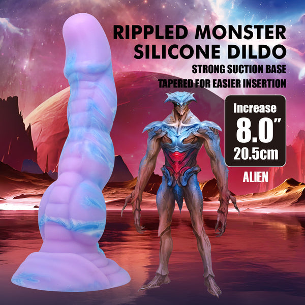 Alien 8 Inch Monster Dildo – Ribbed Texture with Suction Base