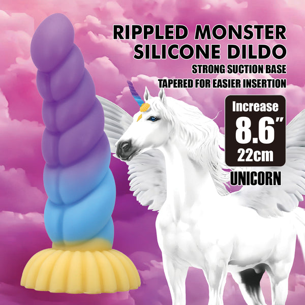 Unicorn Rippled Monster 8.6 Inch Silicone Dildo