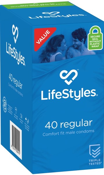 LifeStyles Regular Easy-Fit Smooth Lubricated 54mm Width Condom 40 Pack