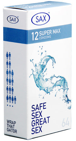 Sax Super Max Fit 12 Pack – 64mm Latex Condoms Pack of 12