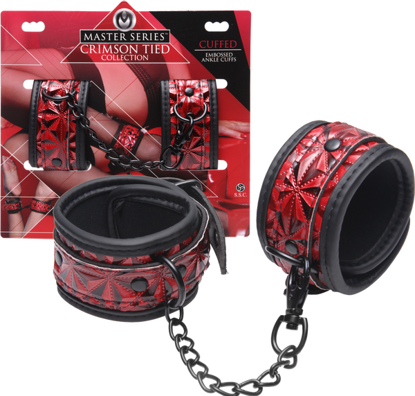 Crimson Tied Embossed Ankle Cuffs – Adjustable Bondage Accessories