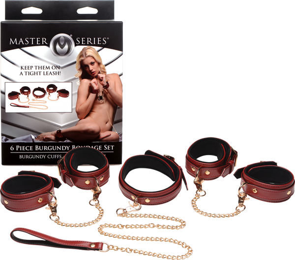 6 Piece Bondage Set – Vegan PU Leather Restraints and Cuffs Kit