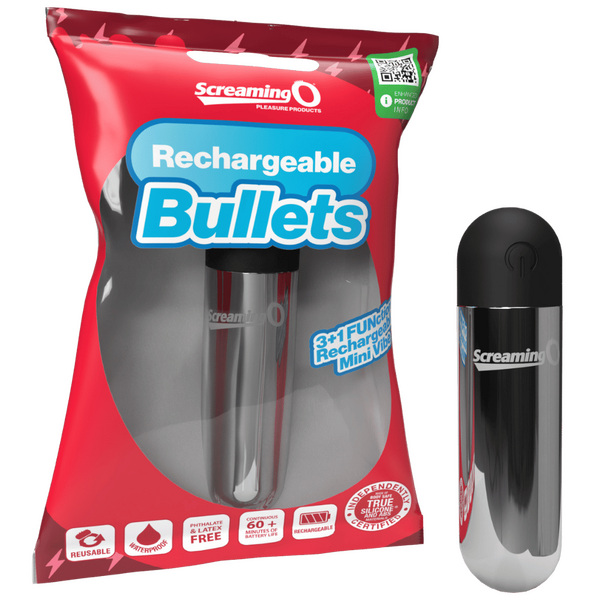 Rechargeable Bullet Vibrator (Silver) – Waterproof Body-Safe ABS with 3 Speeds and Pulse Pattern