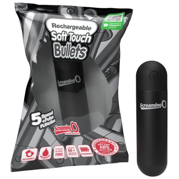 Rechargeable Soft Touch Bullet Vibrator (Black) – Waterproof Rechargeable 5-Speed Bullet Vibrator