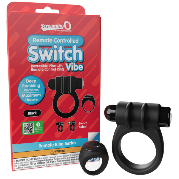 Remote Control Switch Vibe (Black) – Waterproof Rechargeable Double-Sided Vibrating Cock Ring