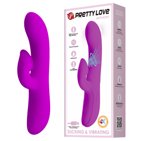 Rechargeable Anthony – Silicone Clit Suction Rabbit Vibrator With Curved Shaft And Thicker Tip