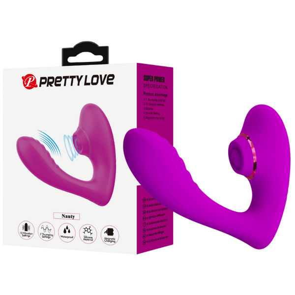 PrettyLove Rechargeable Nauty – Waterproof Clitoral Stimulator with 10 Vibration and 7 Thumping Settings
