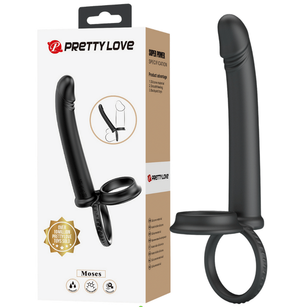 Moses Anal Probe – Silicone Dual Ring Cock and Ball Ring Dildo