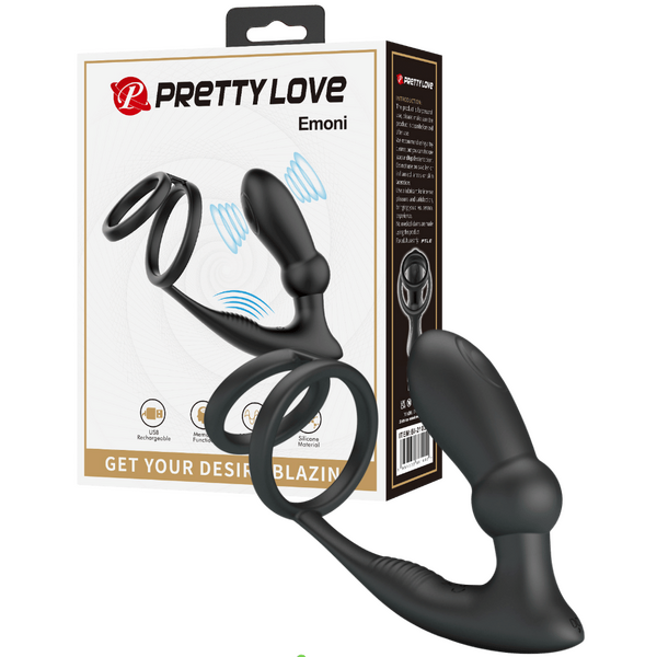 Emoni Rechargeable Vibrating Secure Hold Cock And Ball Ring With Attached Butt Plug