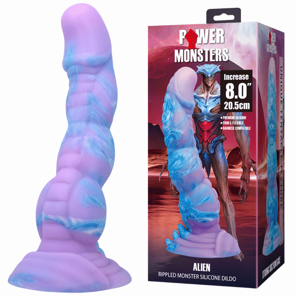 Alien 8 Inch Monster Dildo – Ribbed Texture with Suction Base