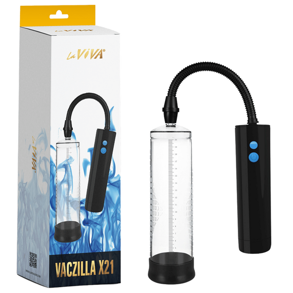 Vaczilla X21 (Black) – USB Rechargeable 3-Speed Cylinder Pump With Silicone Sleeve and Penis Ring