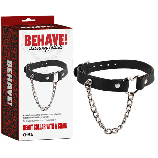 Heart Collar with Lockable Buckle and Chain – Bondage Collar