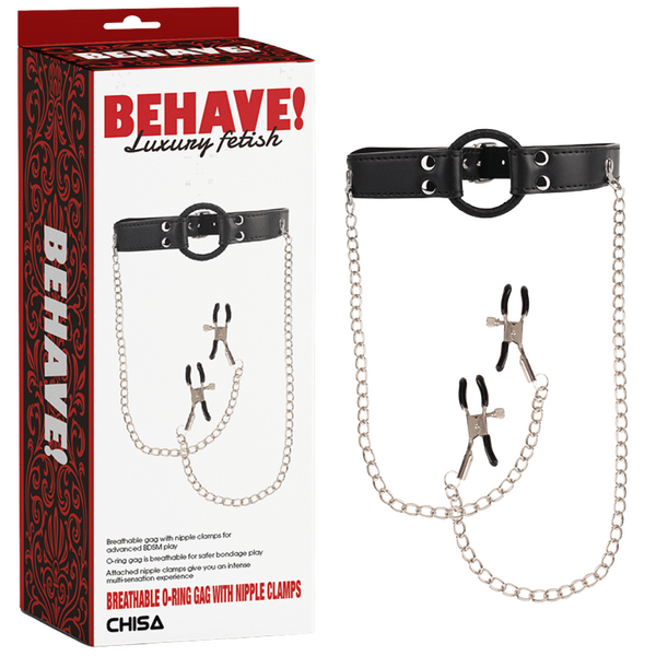 Breathable O-Ring Gag with Nipple Clamps – BDSM Accessory