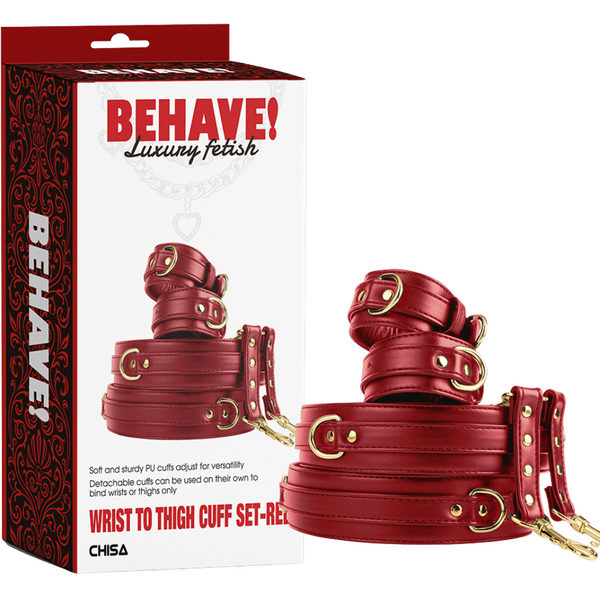 Wrist to Thigh Cuff Set – Adjustable PU Cuffs Restraint Set