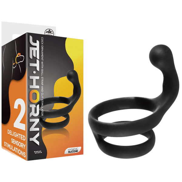 Cock Ring with Ball Strap and Clit Stimulator – Hygienic Silicone Cock Ring