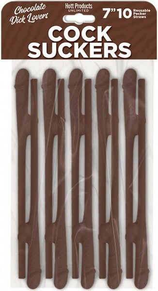 Hott Products Cock Sucker (Chocolate Brown) – 7 Inch Reusable Novelty Drink Straws Set of 10