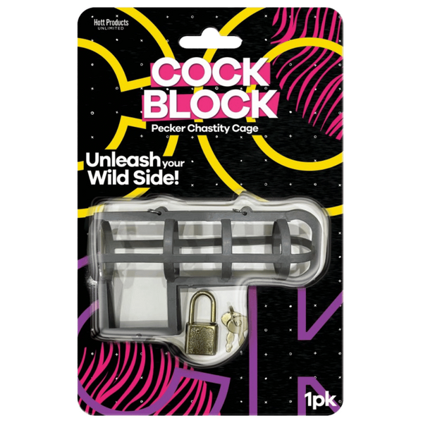 Cock Block – Adjustable Lockable Male Chastity Device with Master Lock and Key