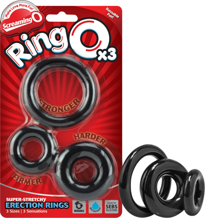 RingO X3 Cock Rings Mixed Pack - Black