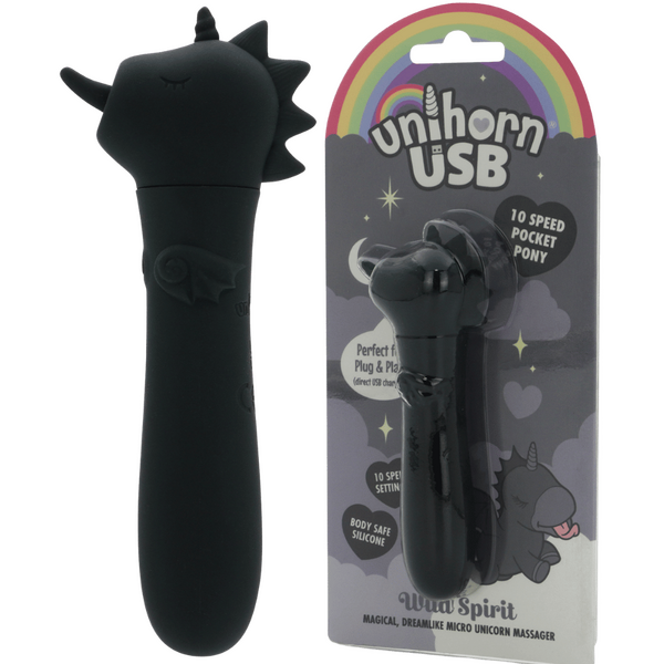 Unihorn Wild Spirit (Black) – Compact USB Silicone Vibrating Bullet with 10 Speeds