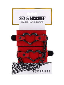Sex & Mischief Amor Handcuffs in Red Vegan Leather