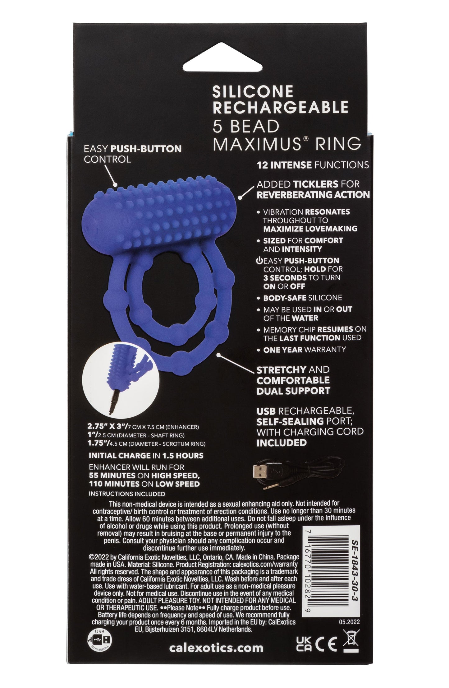Maximus 10 Bead Rechargeable (Black) – Stretchy Silicone Cock Ring