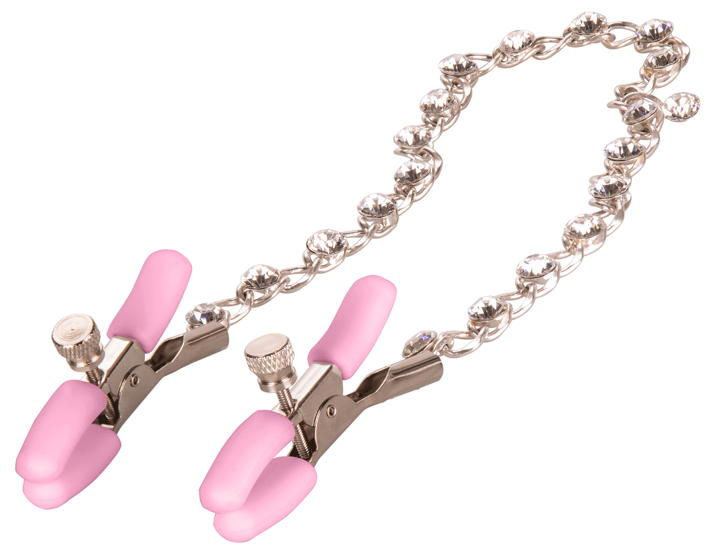 First Time Crystal Nipple Teasers with Pink Silicone Pads and Adjustable Tension Chain