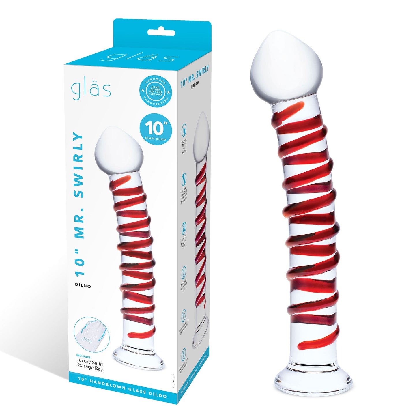 Glas 10 Inch Mr Swirly Red Spiral Handblown Glass Dildo