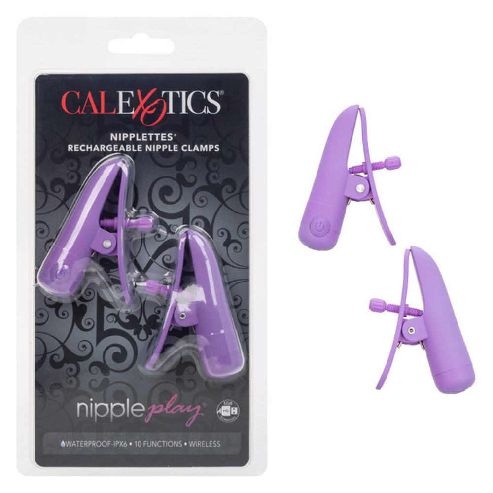 Nipple Play Nipplettes (Purple) – Waterproof Rechargeable 2.75 Inch Nipple Clamps