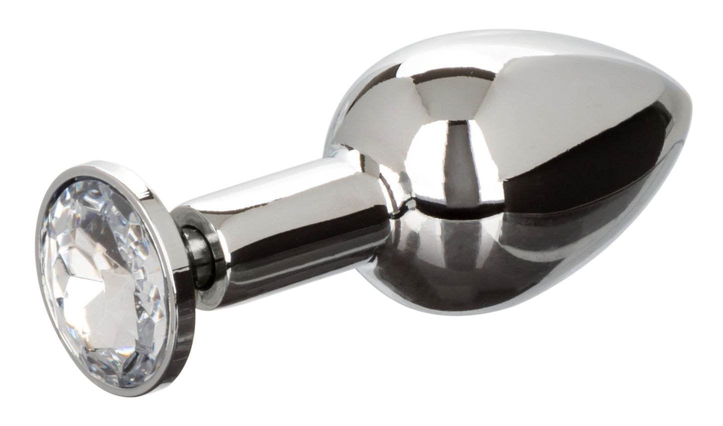 Star Fucker Mini Plug Black Silicone Dual Enhancer with Metal Probe and Sparkling Gem Base
