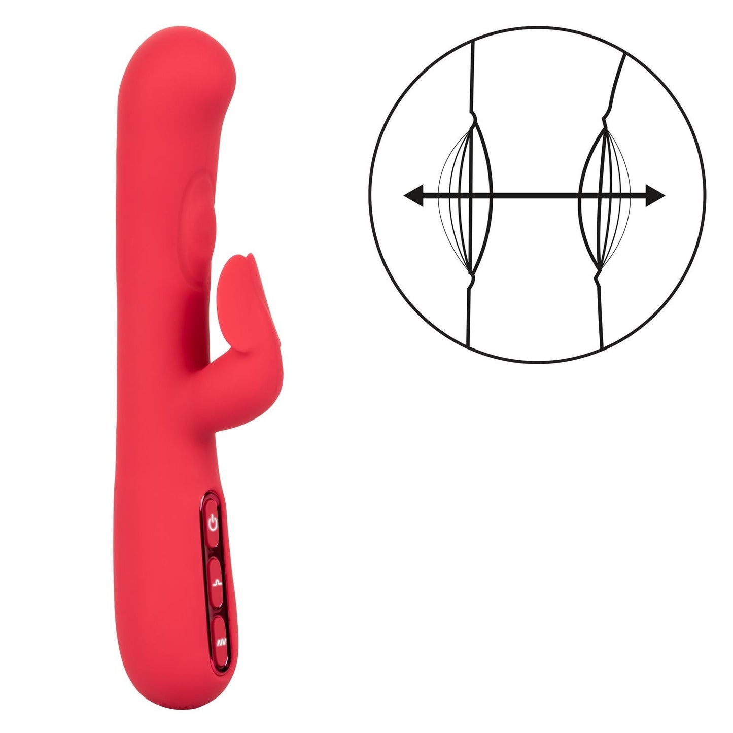 Throb Flutter Red Dual Stimulator Massager with 2x Thumping Action and 7 Vibration Functions, Silicone Waterproof Vibrator