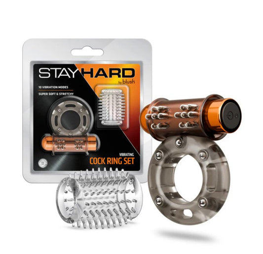 Stay Hard Vibrating Cock Ring Set With Textured Sleeve - Stamina Enhancer