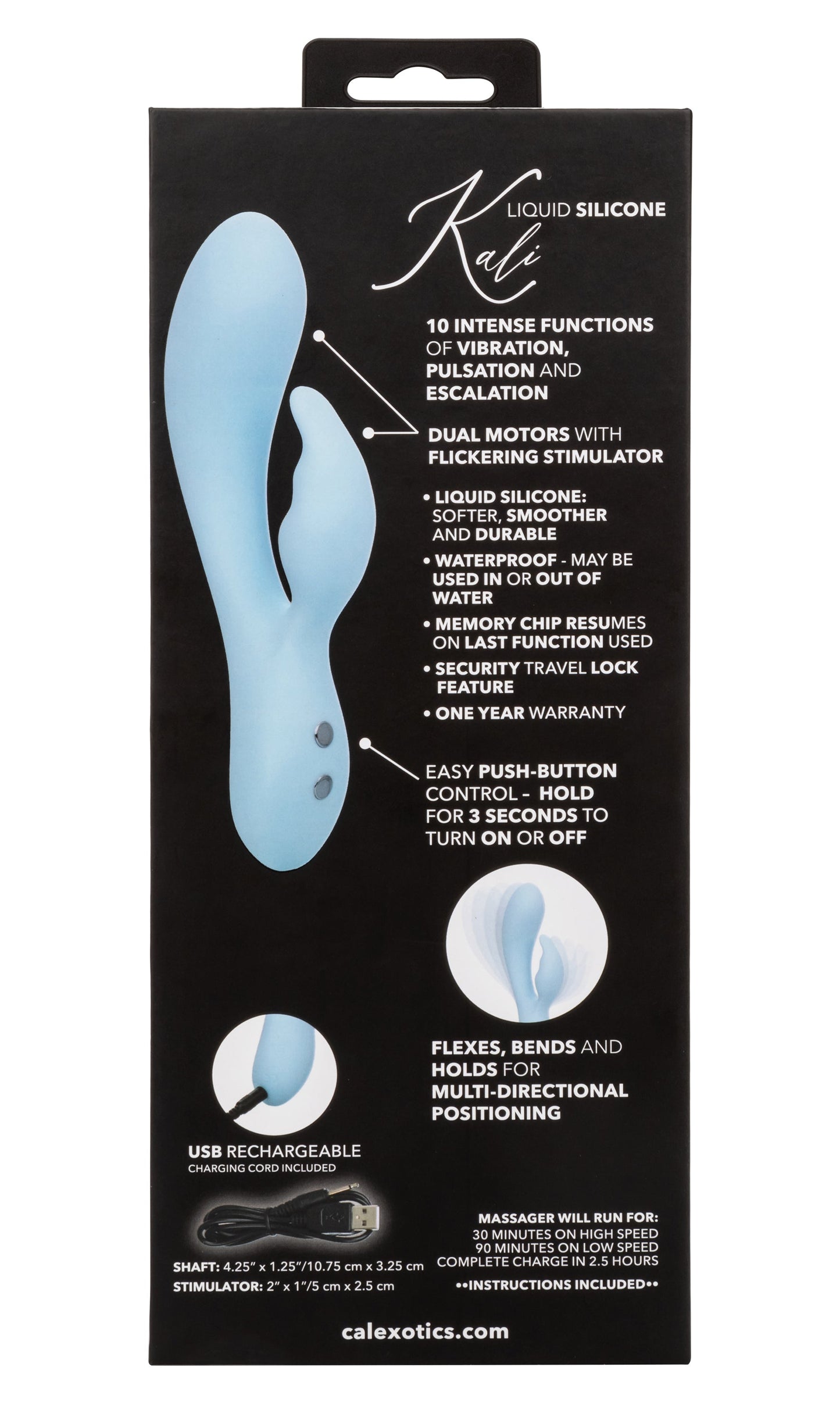 Contour Kali Flexible Dual Massager in Light Blue with 10 Vibration Functions and Rechargeable