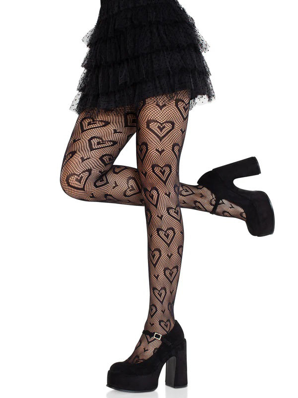 Leg Avenue Cherie Heart Net Tights (Black) – Flirty Hosiery
