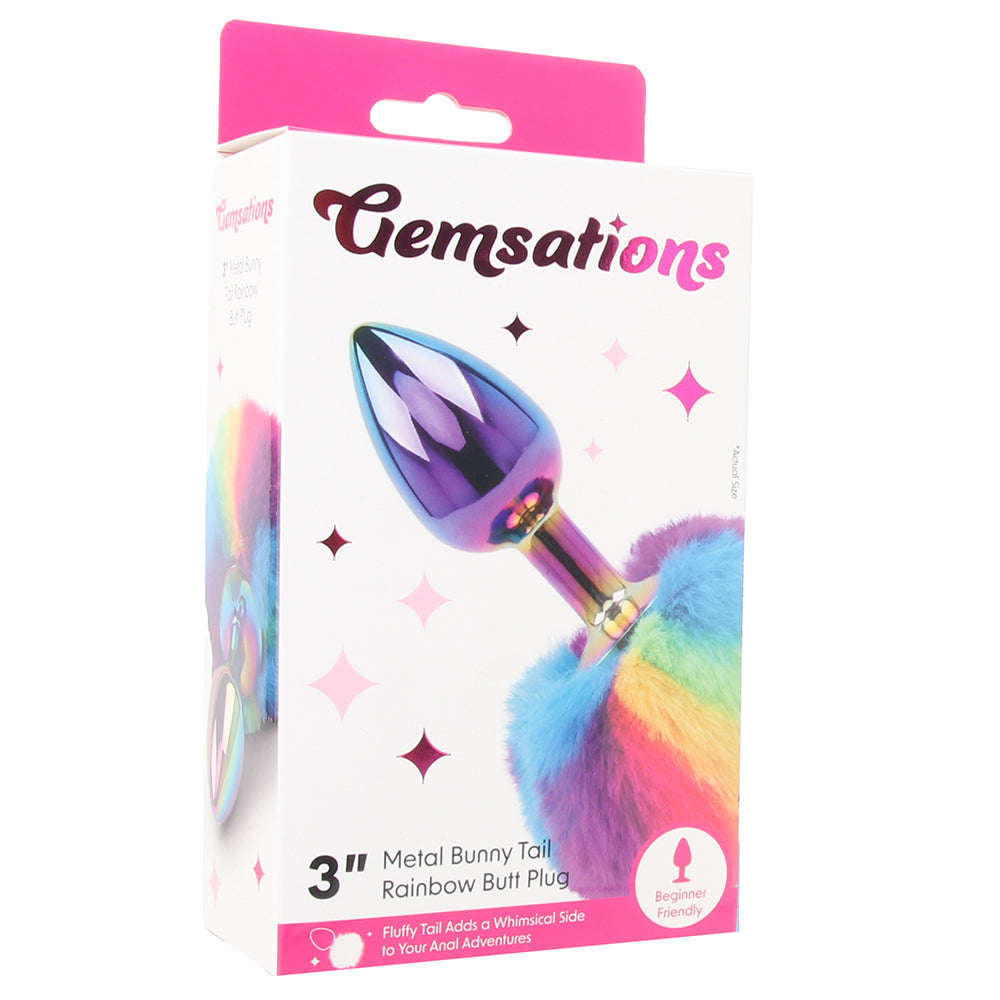 Gemsations 3 Inch Bunny Tail Butt Plug in Rainbow Anal Sex Toys > Butt Plugs