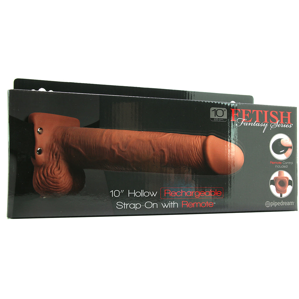 10 Inch Hollow Vibrating Strap-On with Remote in Tan Dildo Sex Toys > Strap-On and Harnesses