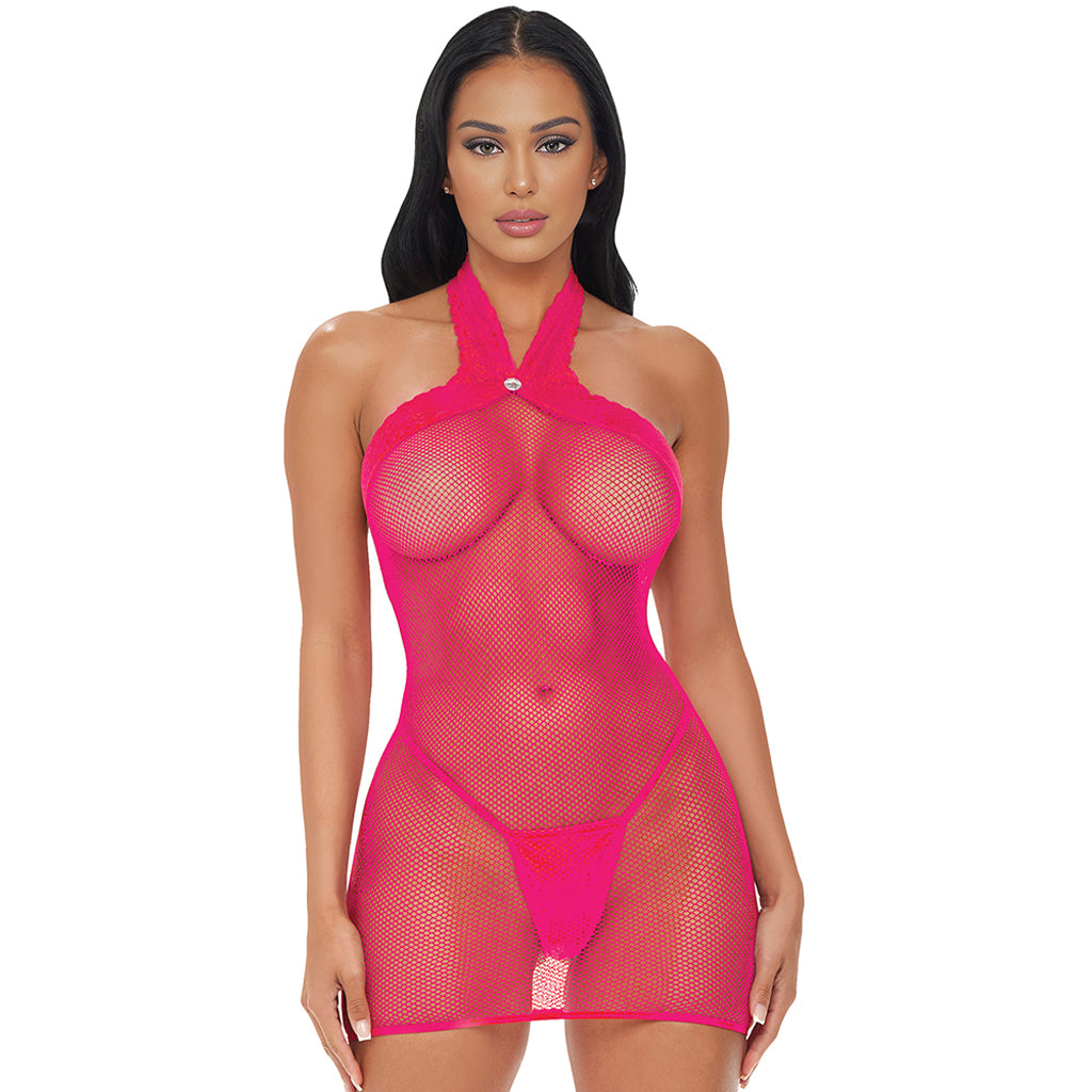 Electric Pink Halter Dress Lingerie > Lingerie