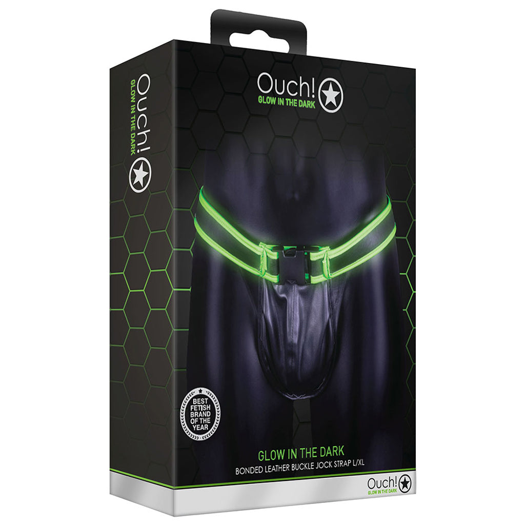 Ouch! Glow In The Dark Front Buckle Jock Strap /XL Bondage and Fetish > Men's Bondage Wear
