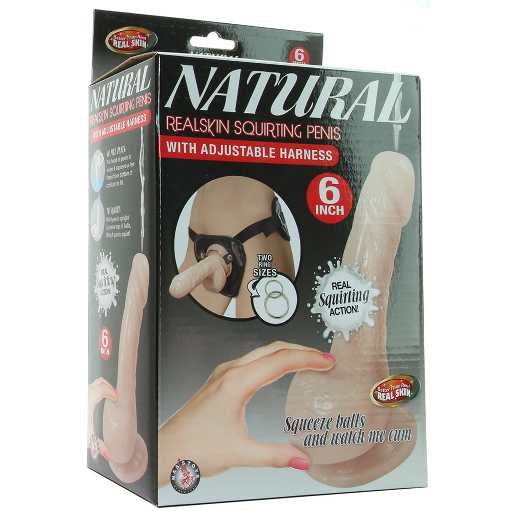 Natural Realskin 6 Inch Squirting Cock & Harness in Vanilla Dildo Sex Toys > Strap-On and Harnesses