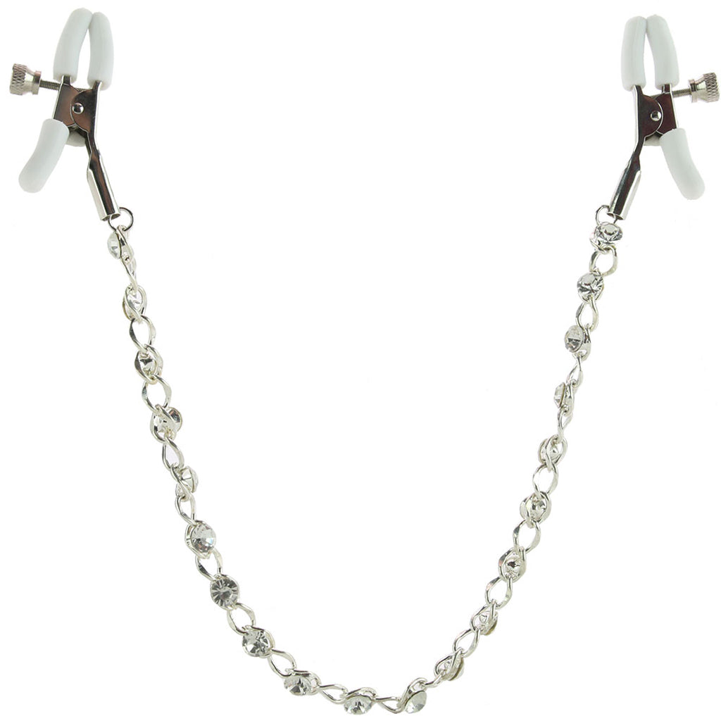 nipple play Crystal Chain Nipple Clamps in White Bondage and Fetish > Nipple Stimulators & Clamps