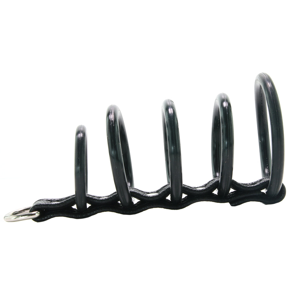 Blue Line 5 Ring Rubber Gates of Hell Cock Cage with Lead Bondage and Fetish > Tools & Accessories
