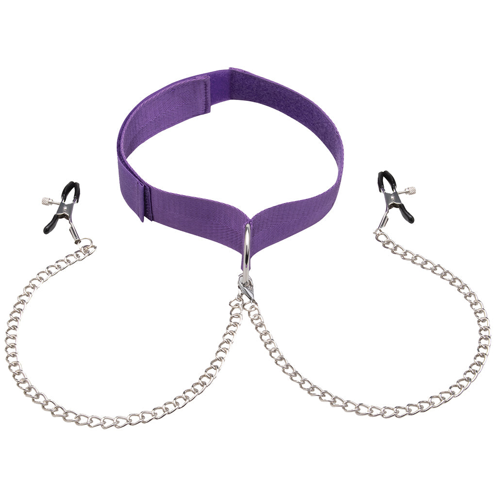 Collar & Nipple Clamp Set in Purple Bondage and Fetish > Nipple Stimulators & Clamps