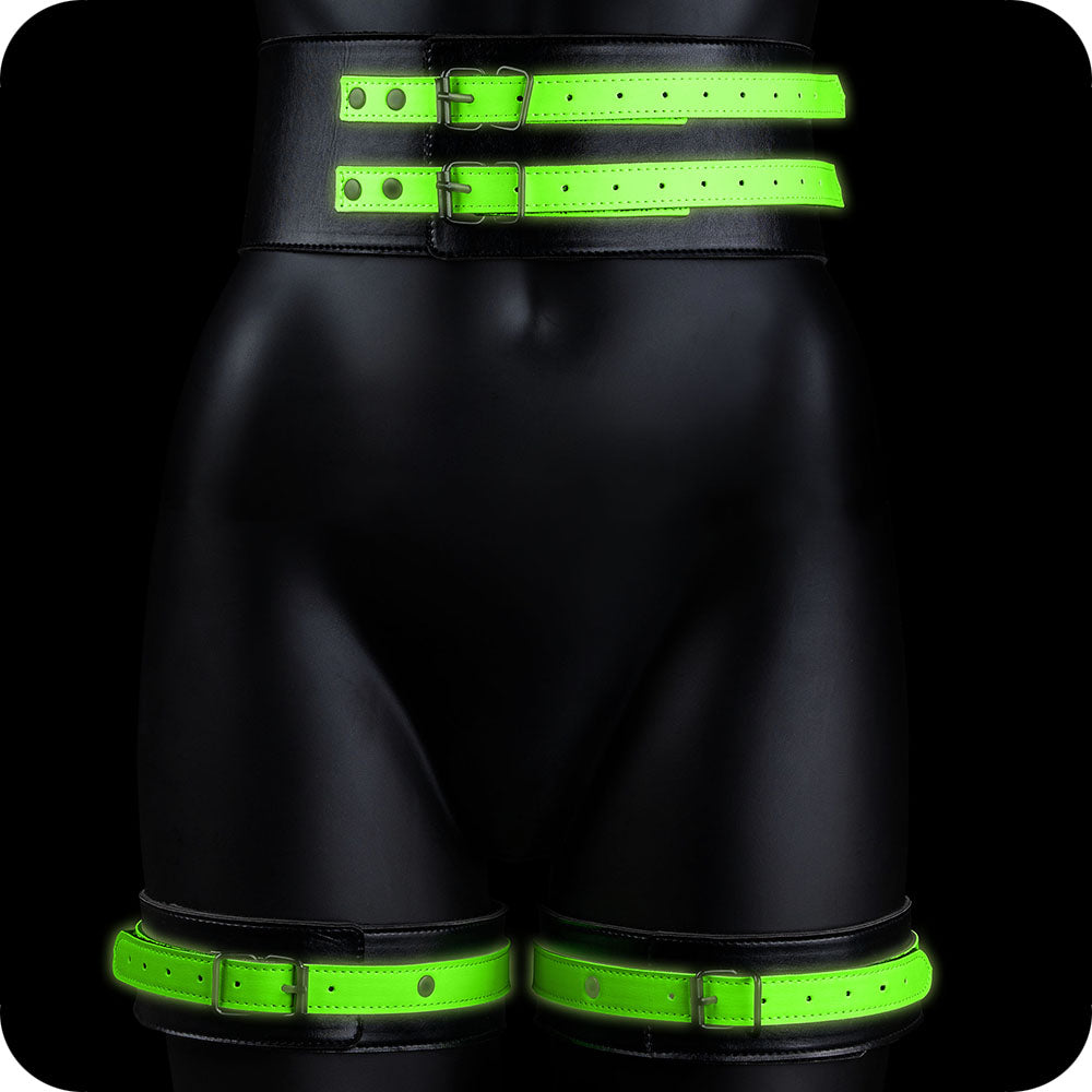 Ouch! Glow In The Dark Bondage Belt with Cuffs /M Bondage and Fetish > Men's Bondage Wear