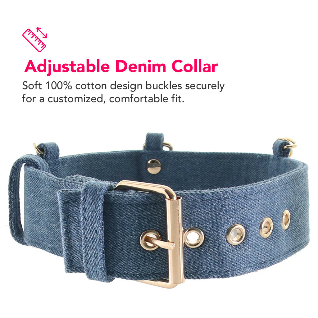 Ride 'Em Denim Collar With Leash Bondage and Fetish > Leashes and Collars