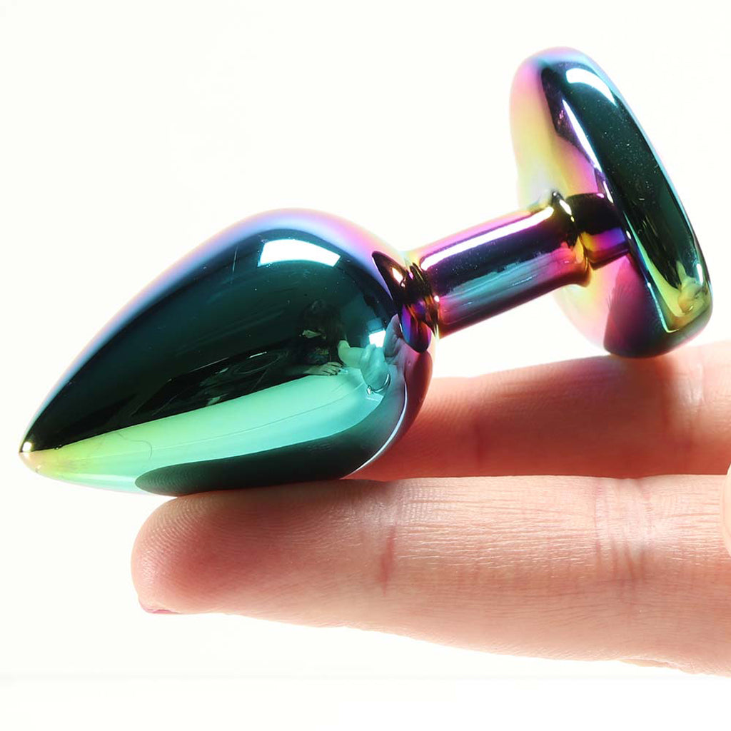 Small Aluminum Plug with Rainbow Heart Gem in Multicolor Anal Sex Toys > Butt Plugs