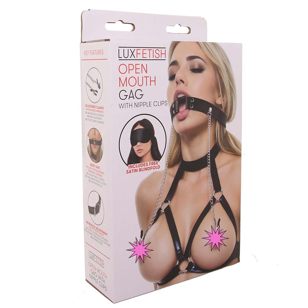 Open Mouth Gag with Nipple Clips Bondage and Fetish > Nipple Stimulators & Clamps