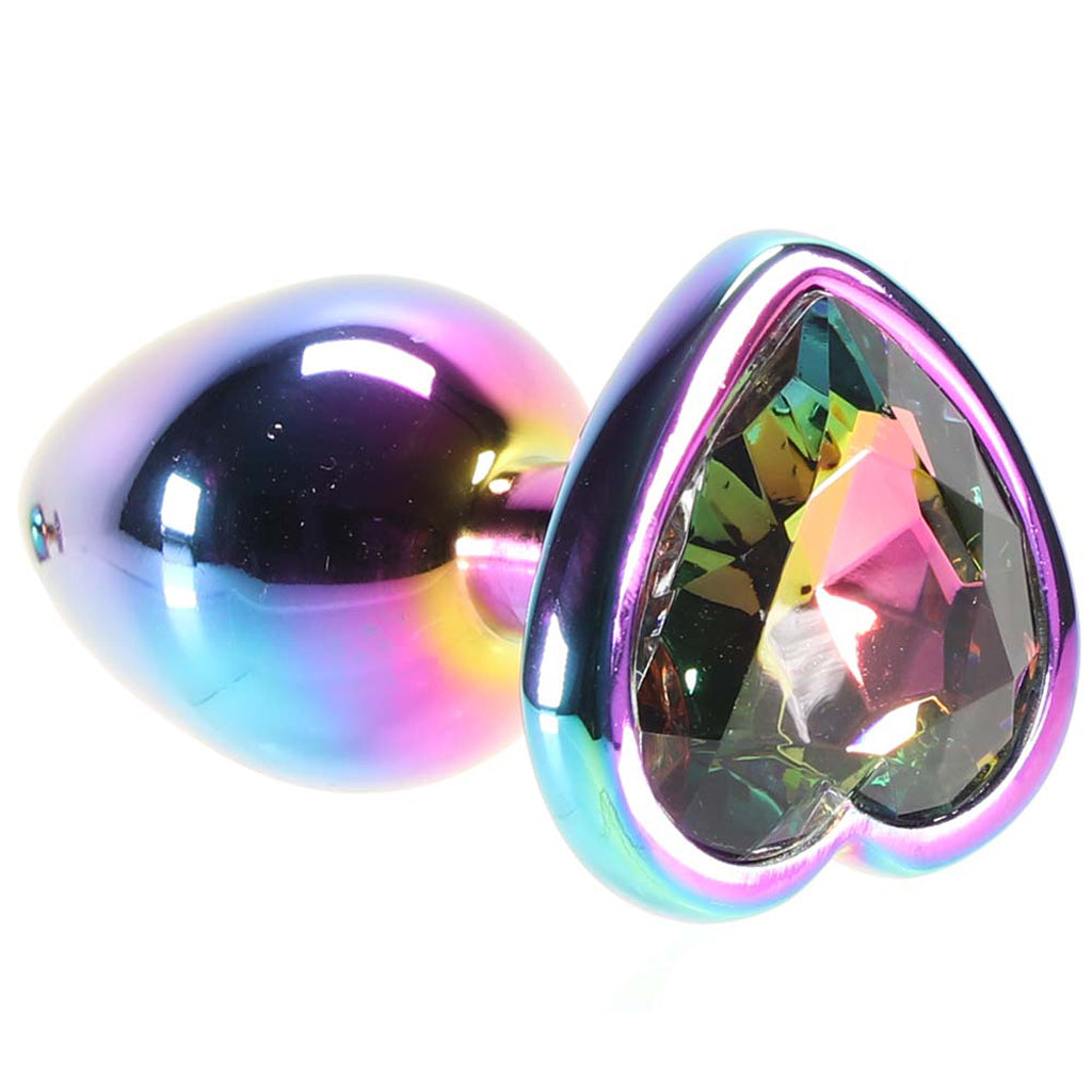 Small Aluminum Plug with Rainbow Heart Gem in Multicolor Anal Sex Toys > Butt Plugs