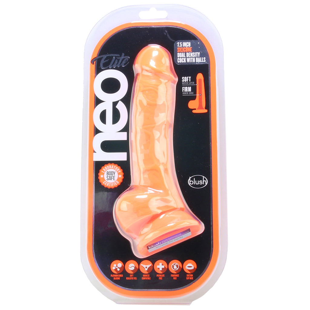 Neo Elite 7.5 Inch Dual Density Silicone Cock in Orange Dildo Sex Toys > Realistic Dildos