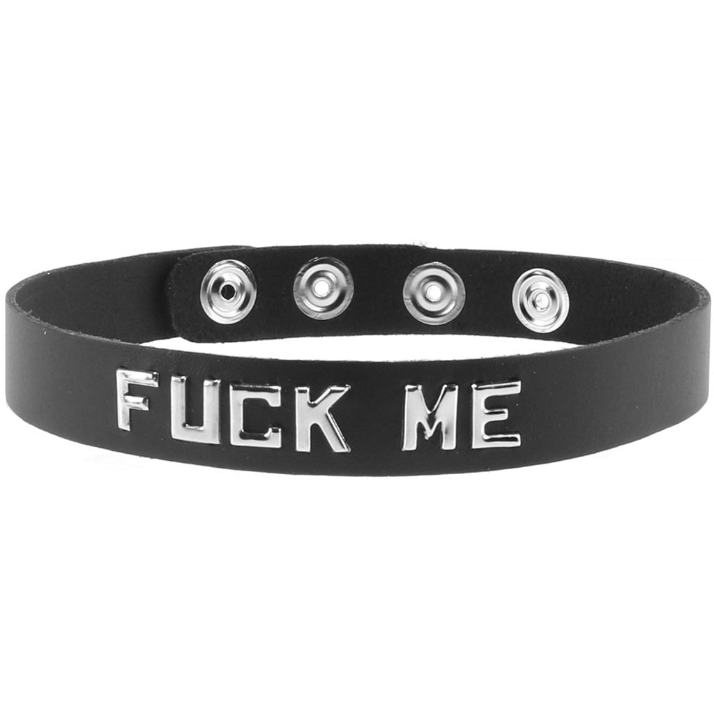 F**k Me Leather Word Band Collar Bondage and Fetish > Leashes and Collars