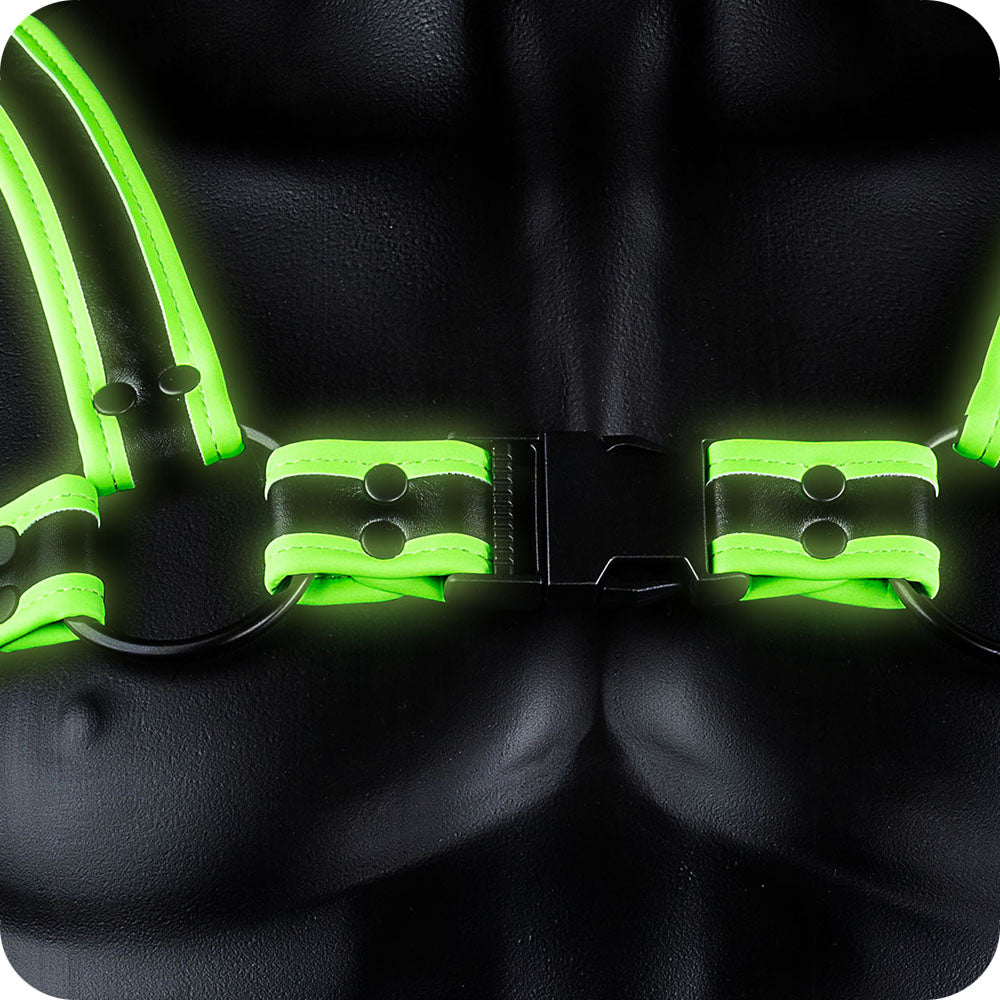 Ouch! Glow In The Dark Bulldog Buckle Harness /M Bondage and Fetish > Men's Bondage Wear