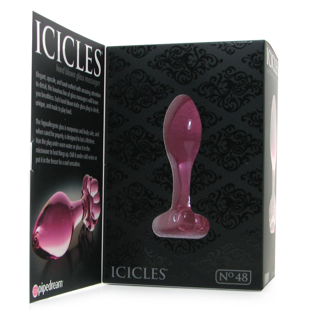 Icicles No. 48 Hand Blown Glass Butt Plug in Pink Anal Sex Toys > Butt Plugs